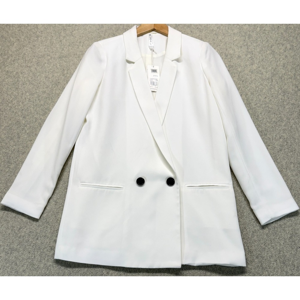 NWT Mural Womens Oversized Double-Breasted Blazer‎ White Classic Office Wear S